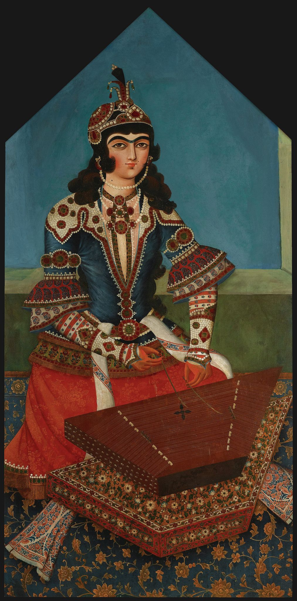 Woman playing a santur Qajar Iran artist named Ahmad